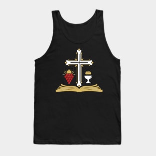 Cross, open bible, holy grail and vine. Tank Top